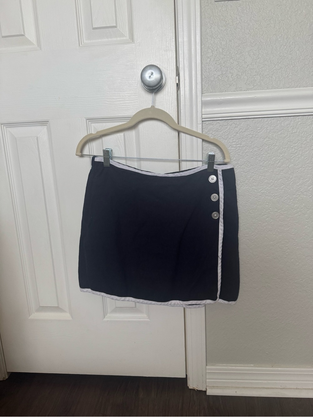 Cato Navy Skirt with White Trim and Side Buttons